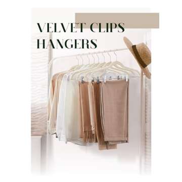 Cozymood Velvet Skirt Hangers - Pack of 24 - Velvet Hangers with Clips Ultra Thin Non Slip Velvet Pants Hangers Space Saving Clothes Hanger for Trouser, Skirts, Jeans, Dress (Beige)