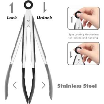 ChefAide Set of 2 Cooking Tongs,600ºF High Heat-Resistant,Kitchen Utensils,Cooking Utensils for Grill,Salad,BBQ,Frying,Baking,Serving 9/12 inches