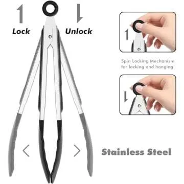 ChefAide Set of 2 Cooking Tongs,600ºF High Heat-Resistant,Kitchen Utensils,Cooking Utensils for Grill,Salad,BBQ,Frying,Baking,Serving 9/12 inches