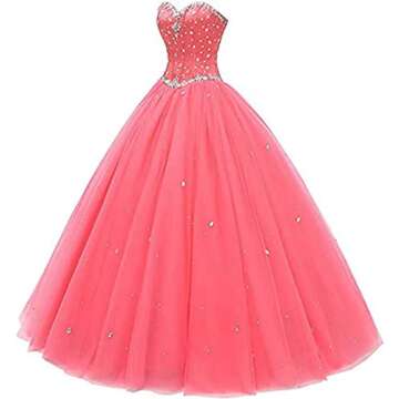 Likedpage Women's Sweetheart Ball Gown Tulle Quinceanera Dresses Prom Dress (US18W, Blush) … …