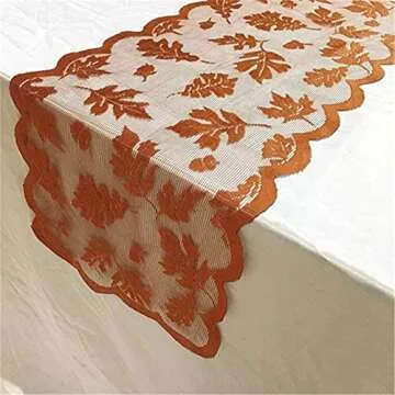 Thanksgiving Table Runner 13x72 Inch Fall Décor Maple Leaves Lace Runner