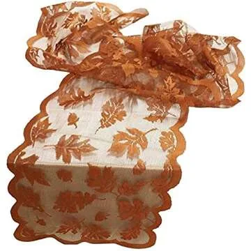 Thanksgiving Table Runner 13x72in Lace Maple Leaves Fall