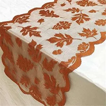 Thanksgiving Table Runner 13x72in Lace Maple Leaves Fall