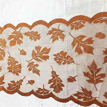 Thanksgiving Table Runner 13x72in Lace Maple Leaves Fall