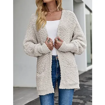 2024 Winter Fuzzy Popcorn Batwing Sleeve Cardigan Beige