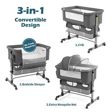 nordmiex Bedside Sleeper Bedside Crib, Baby Bassinet 3 in 1 Travel Baby Crib Baby Bed with Breathable Net,Adjustable Portable Bed for Infant/Baby(Deep Grey)