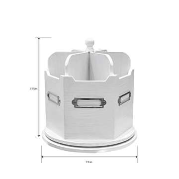 Spinning Desktop Stationary Organizer – Decorative Wooden Rotating Pen and Pencil Cup – Elegant 6 Compartment White Desk and Table Top Office Supplies Station with Labels- by Designstyles