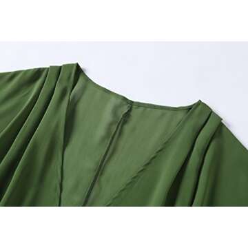 olrain Women's Floral Print Sheer Chiffon 3/4 Bat Sleeve Casual Loose Kimono Cardigan Capes (Large, Deep Green)