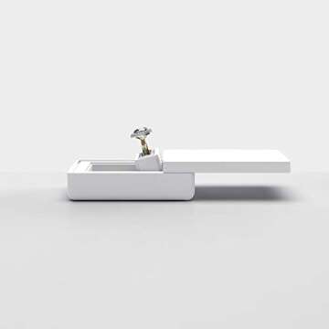 MONOLIX Slim Engagement Ring Box, Thin Unique Sliding Lid, Elegant Discreet Secret Surprise Marriage Wedding Proposal Case (White, Maxi)