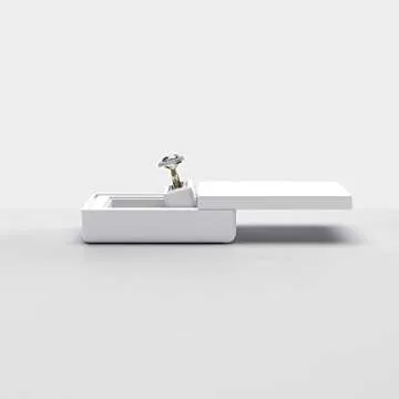 MONOLIX Slim Engagement Ring Box, Thin Unique Sliding Lid, Elegant Discreet Secret Surprise Marriage Wedding Proposal Case (White, Maxi)