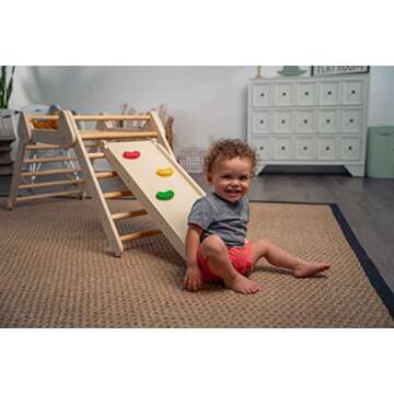 Avenlur Vicus 4 in 1 Montessori Climbing Set - Wooden Climbing Gym - Triangle Ladder, Rock Climbing Step, Ramp Climber, Reversible Slide - Foldable Indoor Playground for Kids Ages 18 Months to 4 Years