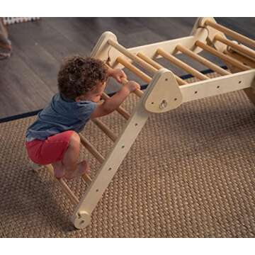 Avenlur Vicus 4 in 1 Montessori Climbing Set - Wooden Climbing Gym - Triangle Ladder, Rock Climbing Step, Ramp Climber, Reversible Slide - Foldable Indoor Playground for Kids Ages 18 Months to 4 Years