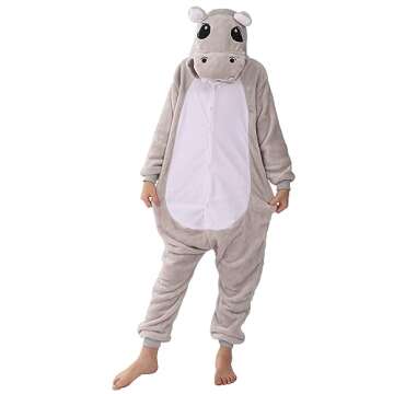 WAFUNNE Animal Onesie Costume for Kids Child Boys Girls Womens Mens Cosplay Halloween Costumes Easter Onesies Grey Hippo 140