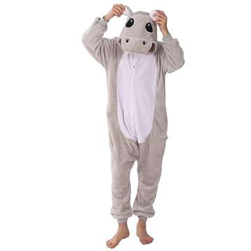 WAFUNNE Animal Onesie Costume for Kids Child Boys Girls Womens Mens Cosplay Halloween Costumes Easter Onesies Grey Hippo 140