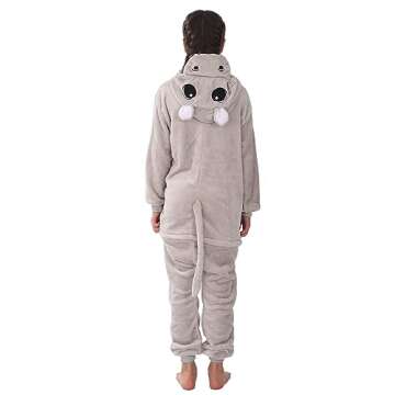 WAFUNNE Animal Onesie Costume for Kids Child Boys Girls Womens Mens Cosplay Halloween Costumes Easter Onesies Grey Hippo 140