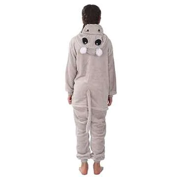 WAFUNNE Animal Onesie Costume for Kids Child Boys Girls Womens Mens Cosplay Halloween Costumes Easter Onesies Grey Hippo 140