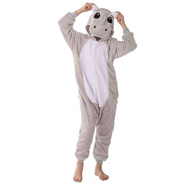 WAFUNNE Animal Onesie Costume for Kids Child Boys Girls Womens Mens Cosplay Halloween Costumes Easter Onesies Grey Hippo 140