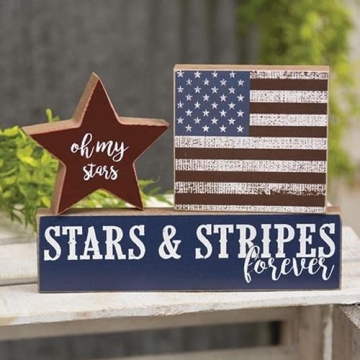 Decorative Wooden Patriotic Blocks for Tabletop Display