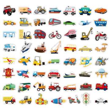 Leisitator 100 PCS Transportation Vehicle Truck Stickers for Kids Boys Girls - Waterproof Vinyl Stic...