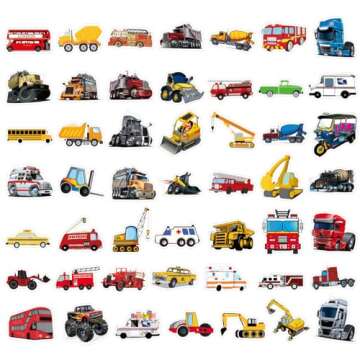 Leisitator 100 PCS Transportation Vehicle Truck Stickers for Kids Boys Girls - Waterproof Vinyl Sticker Decal for Water Bottle, Laptop, Scrapbooking, Skateboard, Luggage, Reward Supplies for Students