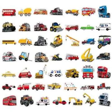Leisitator 100 PCS Transportation Vehicle Truck Stickers for Kids Boys Girls - Waterproof Vinyl Sticker Decal for Water Bottle, Laptop, Scrapbooking, Skateboard, Luggage, Reward Supplies for Students