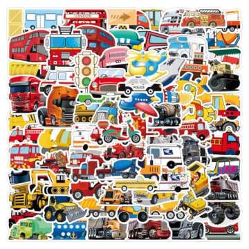 Leisitator 100 PCS Transportation Vehicle Truck Stickers for Kids Boys Girls - Waterproof Vinyl Sticker Decal for Water Bottle, Laptop, Scrapbooking, Skateboard, Luggage, Reward Supplies for Students