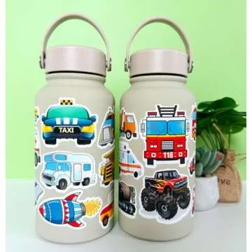Leisitator 100 PCS Transportation Vehicle Truck Stickers for Kids Boys Girls - Waterproof Vinyl Sticker Decal for Water Bottle, Laptop, Scrapbooking, Skateboard, Luggage, Reward Supplies for Students