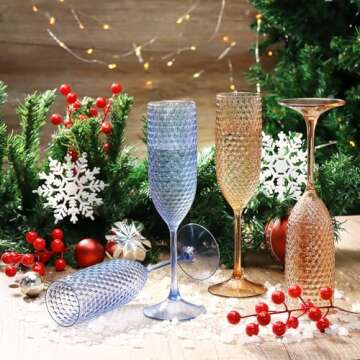 12 Pack Plastic Champagne Flutes Rose gold Goblet Champagne Glasses Unbreakable Wedding Toasting Glasses Diamond Wine Glasses Crystal Wine Cups Clear Drinking Glasses 5.5 OZ for Bridal Shower