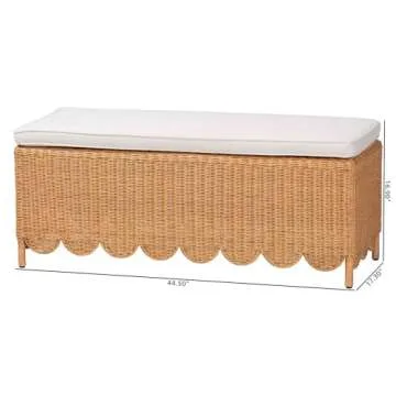 bali & pari Teresa Scalloped Rattan Ottoman Bench, Rectangle, Light Honey