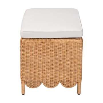 bali & pari Teresa Scalloped Rattan Ottoman Bench, Rectangle, Light Honey