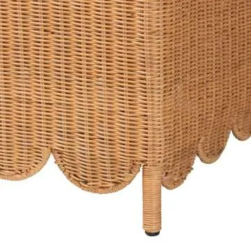 bali & pari Teresa Scalloped Rattan Ottoman Bench, Rectangle, Light Honey