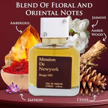 Mession de New York Rouge 540 Eau De Parfum for Men and Women - Saffron & jasmine as top notes - Base of Cedar & Fir Resin - Fragrance Choice for Daily Wear - Elegant 100ml Bottle with Suede Pouch