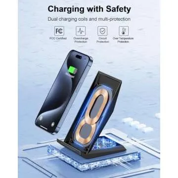 Fast Wireless Charger, NANAMI 15W Qi Certified Wireless Charging Stand Compatible iPhone 16/15/15 Pr...