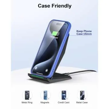 Fast Wireless Charger, NANAMI 15W Qi Certified Wireless Charging Stand Compatible iPhone 16/15/15 Pro/15 Plus/15 Pro Max/14/14 Pro/13/12, for Samsung Galaxy S24/S23/S22/S21/S20 and Qi-Enabled Phone