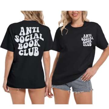 Book Lover T Shirts for Women Anti Social Book Club Shirt Reading Book Tee Bookish Gift Shirt Casual...