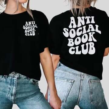 Book Lover T Shirt for Women Anti Social Book Club
