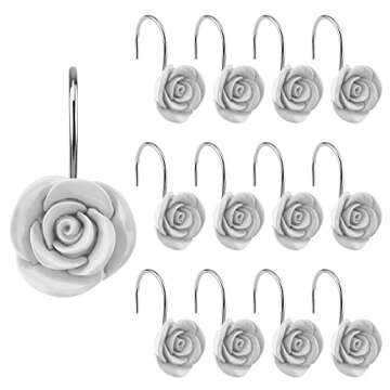 AGPTEK Shower Curtain Hooks - 12PCS Decorative Anti Rust Hooks for Bathroom Decor