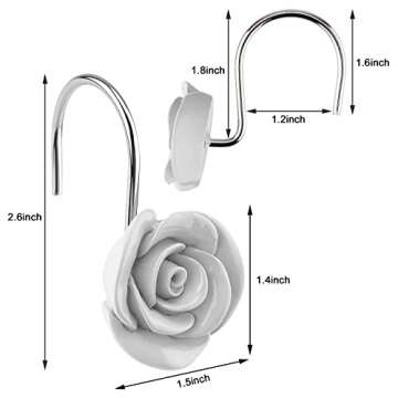 AGPTEK 12PCS Shower Curtain Hooks - Elegant White Rose