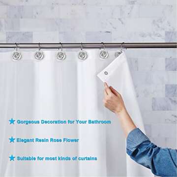 AGPTEK 12PCS Shower Curtain Hooks - Elegant White Rose