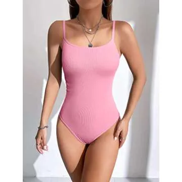 OQQ Women's 3 Piece Yoga Sexy Ribbed One Sleeveless Tank Top BodySuit, Black,white,candypink, Small