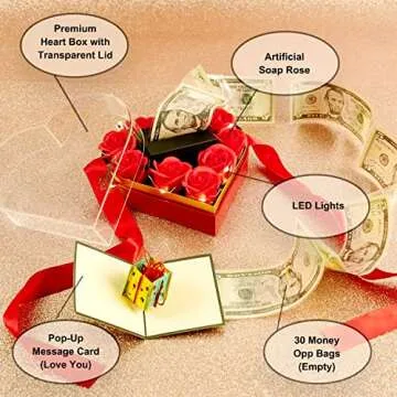 Ribbonbonbox Money Box for Cash Gift Pull Heart Box – Love Money Box – Best Gift Ideas for Mothe...