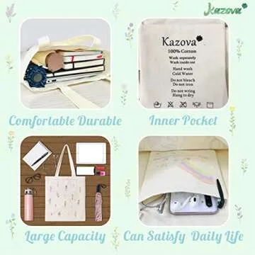 Kazova Floral Cotton Canvas Tote Bag Aesthetic Flower Tote Bag Minimalist Bouquet Reusable Tote Bag With Handles Canvas Shopping Bag Botanical Wildflower Canvas Bag