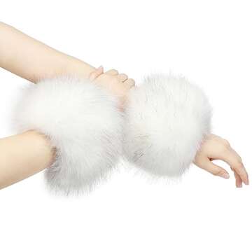sy soul young Women's Faux Fur Wrist Cuffs Winter Fox Furry wristbands Fluffy Fur Cuff Bracelet Arm Warmer accessories(White)