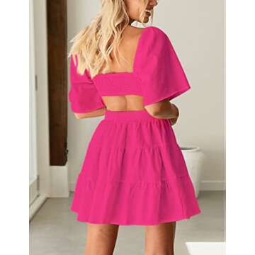 Affordable Women's Summer Dresses: Square Neck Elastic Waist Mini Dress