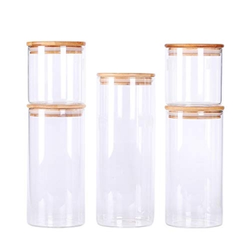 Stackable Kitchen Canisters Set of 5 with Bamboo Lid