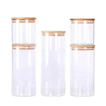 Stackable Kitchen Canisters Set of 5 with Bamboo Lid