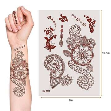 AHIER 6 Sheets Temporary Tattoos for Women, Flower Temporary Henna Tattoos, Henna Temporary Tattoos ...