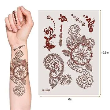 AHIER 6 Sheets Temporary Tattoos for Women, Flower Temporary Henna Tattoos, Henna Temporary Tattoos ...