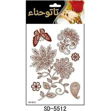 AHIER 6 Sheets Temporary Tattoos for Women, Flower Temporary Henna Tattoos, Henna Temporary Tattoos for Women, Henna Stickers, Waterproof Red Ink Body Art Stickers.