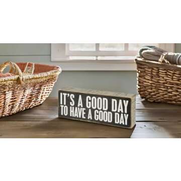 Primitives by Kathy 31127 Pinstriped Trimmed Box Sign, 8" x 3", A Good Day